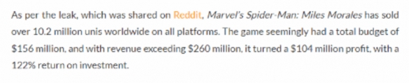 曝《蜘蛛侠迈尔斯》全球销量超1020万：利润超1亿美元